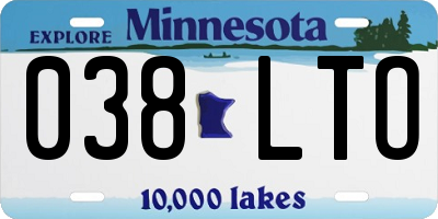 MN license plate 038LTO