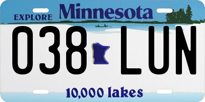 MN license plate 038LUN