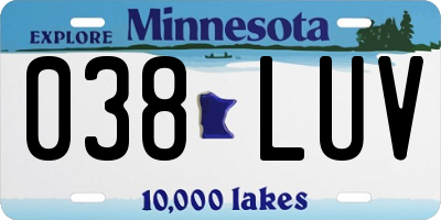 MN license plate 038LUV