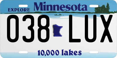 MN license plate 038LUX