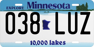 MN license plate 038LUZ