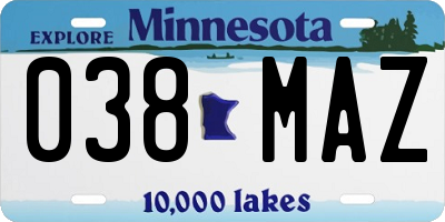 MN license plate 038MAZ