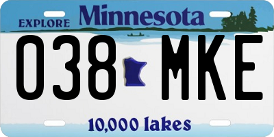 MN license plate 038MKE