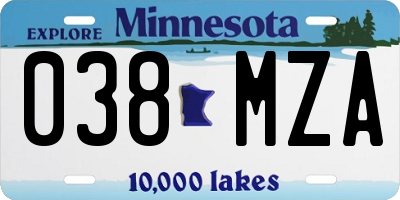 MN license plate 038MZA