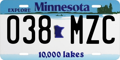 MN license plate 038MZC