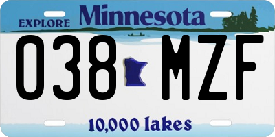 MN license plate 038MZF