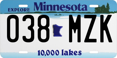 MN license plate 038MZK