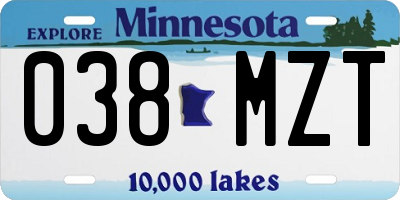 MN license plate 038MZT