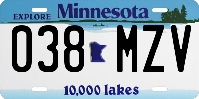 MN license plate 038MZV
