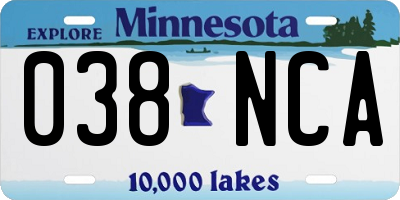MN license plate 038NCA