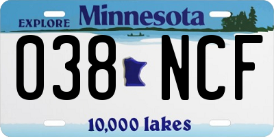 MN license plate 038NCF