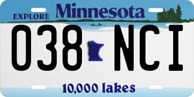 MN license plate 038NCI