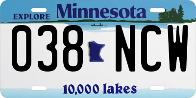 MN license plate 038NCW