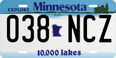 MN license plate 038NCZ