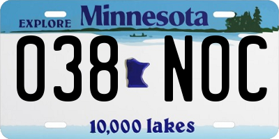 MN license plate 038NOC