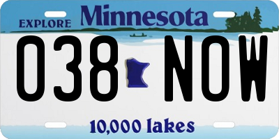 MN license plate 038NOW