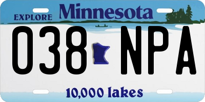 MN license plate 038NPA