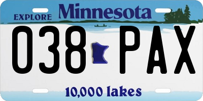 MN license plate 038PAX