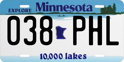 MN license plate 038PHL