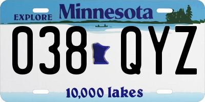 MN license plate 038QYZ
