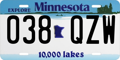 MN license plate 038QZW