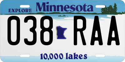 MN license plate 038RAA