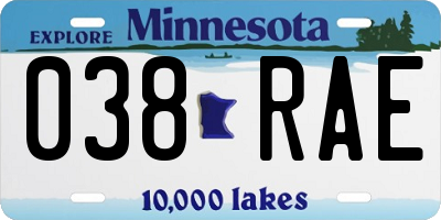 MN license plate 038RAE