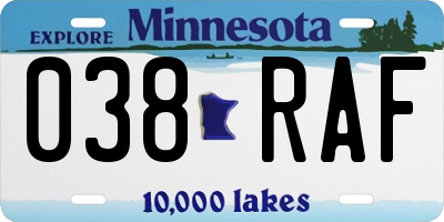 MN license plate 038RAF