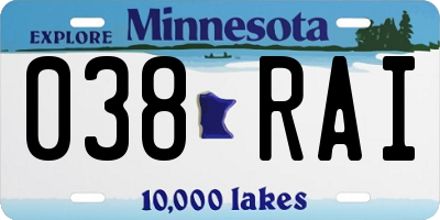 MN license plate 038RAI
