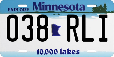 MN license plate 038RLI