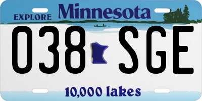MN license plate 038SGE