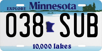 MN license plate 038SUB