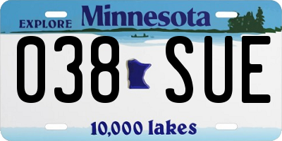 MN license plate 038SUE