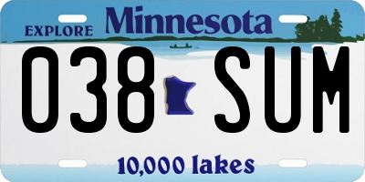 MN license plate 038SUM