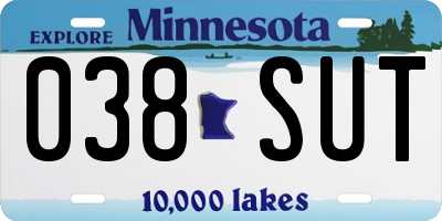 MN license plate 038SUT