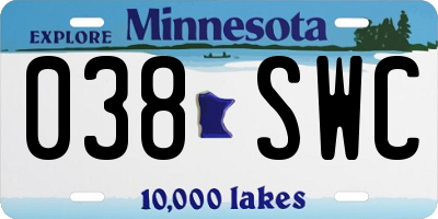 MN license plate 038SWC