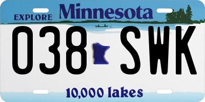 MN license plate 038SWK