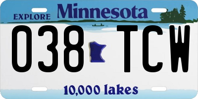 MN license plate 038TCW