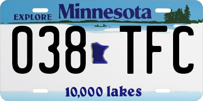 MN license plate 038TFC