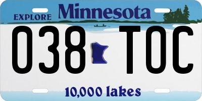 MN license plate 038TOC