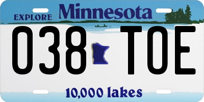 MN license plate 038TOE