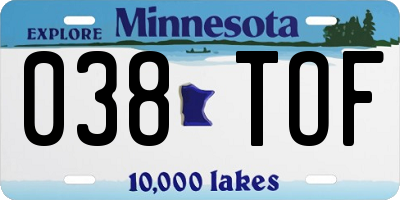 MN license plate 038TOF