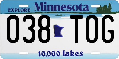 MN license plate 038TOG