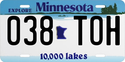 MN license plate 038TOH