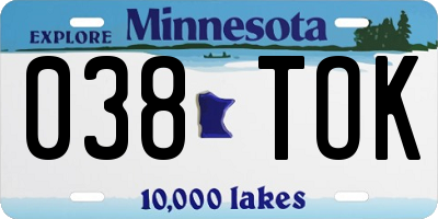 MN license plate 038TOK
