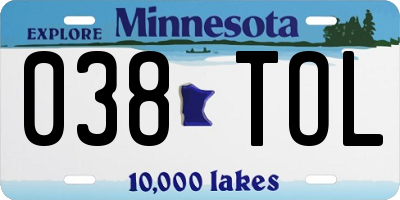 MN license plate 038TOL