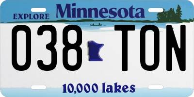 MN license plate 038TON