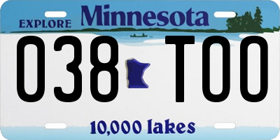 MN license plate 038TOO