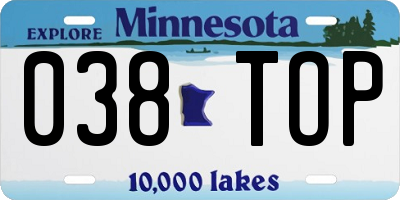 MN license plate 038TOP