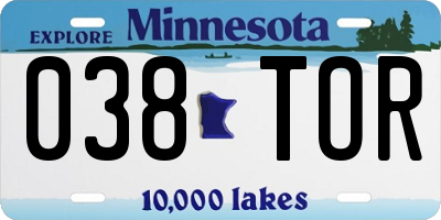 MN license plate 038TOR